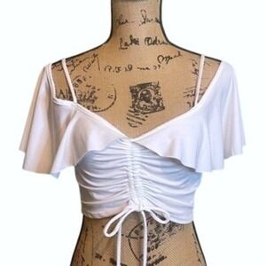 Love J Womens Coqutte Girl‎ Ruffled Outgoing Summer Beach Croptop White Medium